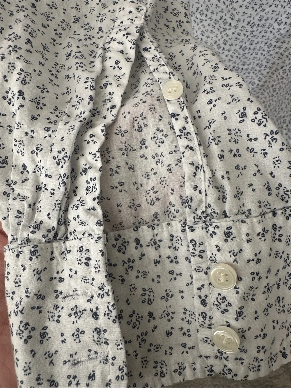 J. Crew White Shirt with Navy Micro Floral Tie Front